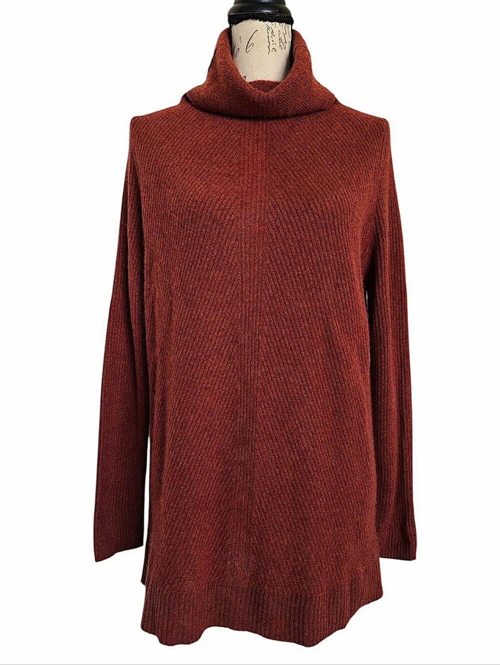 Nordstrom Signature 100% Cashmere Cowl Neck Tunic Sweater Rust M